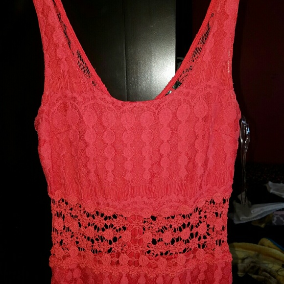 Sexy chic CORAL LACE Crocheted mini DRESS💖 - Picture 4 of 4