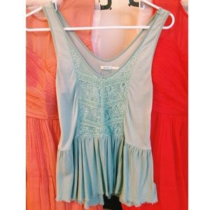 UO mint lace detail ruffle peplum top