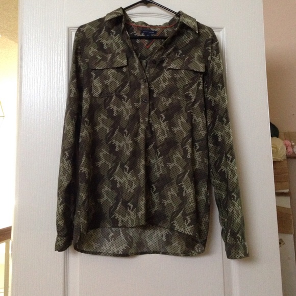 Camouflage print silk top