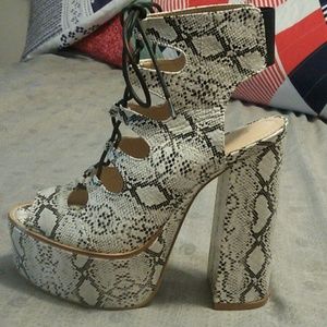 Faux Snake Skin Chunky Heels