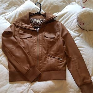 brown leather jacket