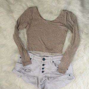 Beige long sleeve crop top