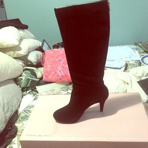 Faux suede high heeled boots