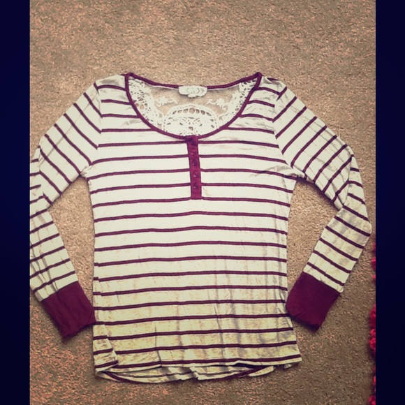 Soft striped burgundy and creme shirt.