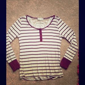 Soft striped burgundy and creme shirt.