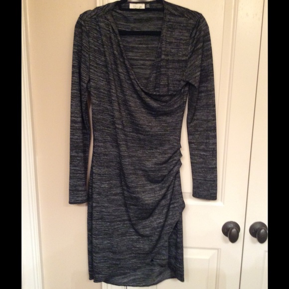 EUC Size L RD Style black/gray faux wrap dress.
