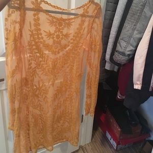 Mustard color sheer printed dress