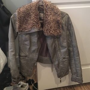 Gray leather with fur jacket!