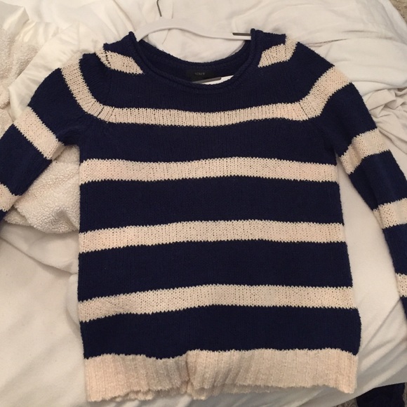 Striped JCrew sweater navy blue and cream