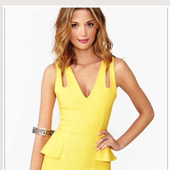 Nasty Gal yellow peplum dress