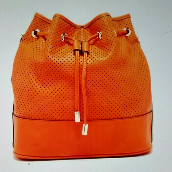 Orange  Faux Leather Bucket Bag