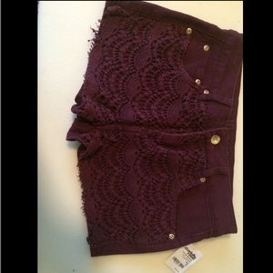 Maroon shorts w/ Crocheted Scallop detailing