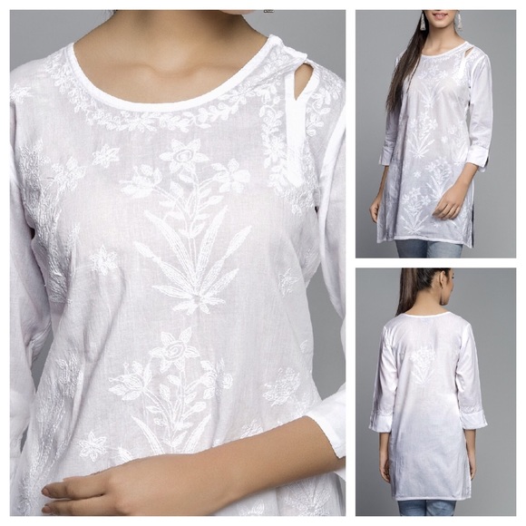 New! 🌸 FabIndia Embroidered White Tunic! - Picture 3 of 3