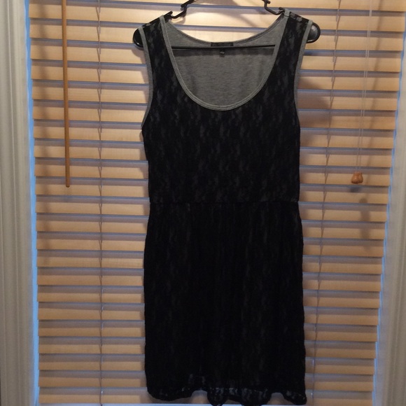 Gray and black lace midi dress