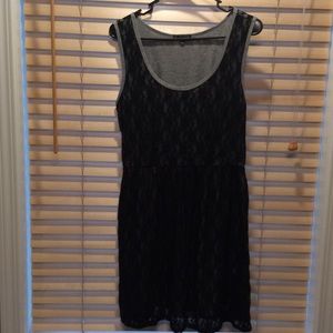 Gray and black lace midi dress