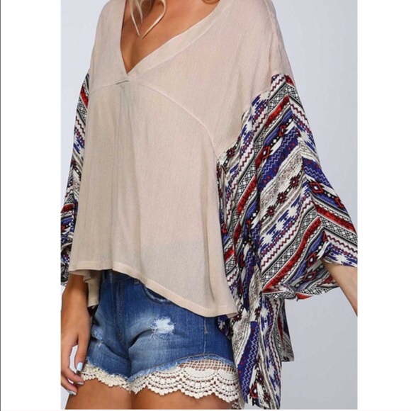 🆕GENEVIEVE Ethnic print kimono top - TAUPE - Picture 2 of 3
