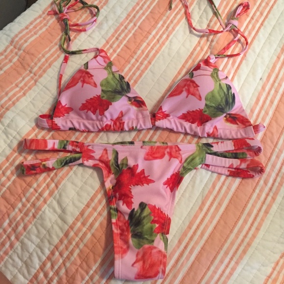 Pink flowered bikini