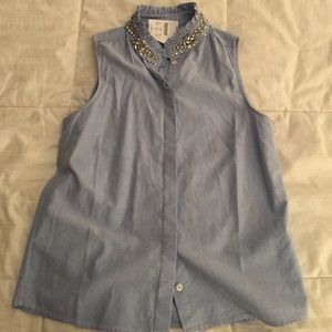 J. Crew Factory Embellished Neck Button Up, Size 4