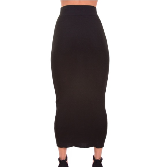 Black High Waisted Midi Skirt - Picture 3 of 3