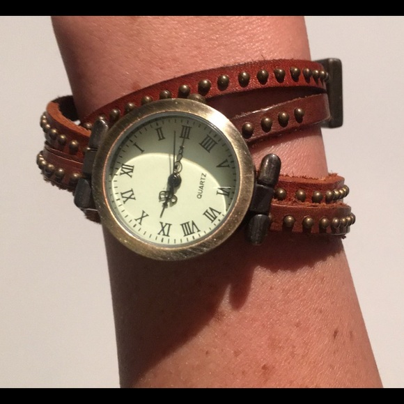 Leather studded wrap watch - Picture 1 of 2