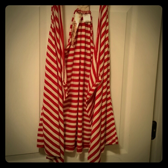 Red and white striped tank cardigan