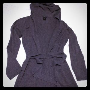 Ann Taylor Grey hooded belted sweater cardigan. M.