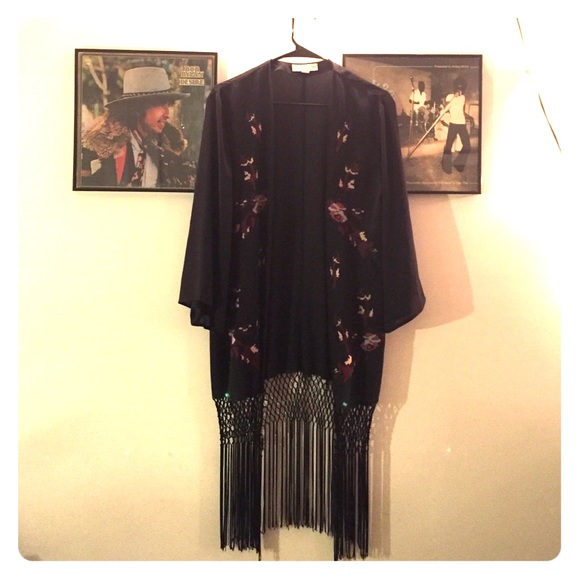 Black Fringed Kimono