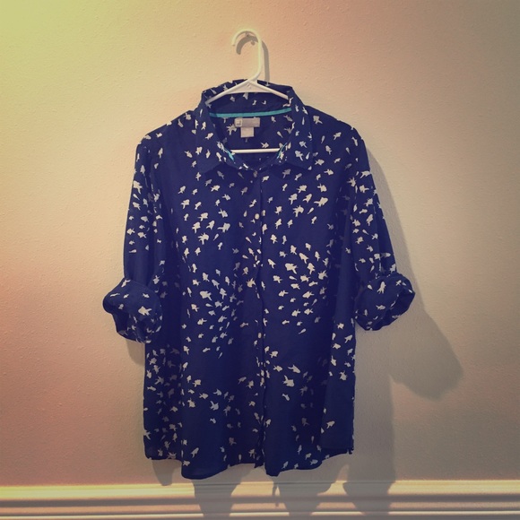 Blue Fish Patterned Button-Up