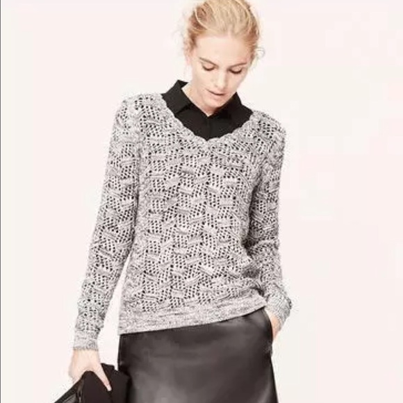 LOFT scalloped neck marbled spring sweater.