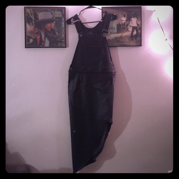 Brand New Black Vegan Leather Asymmetric Overalls