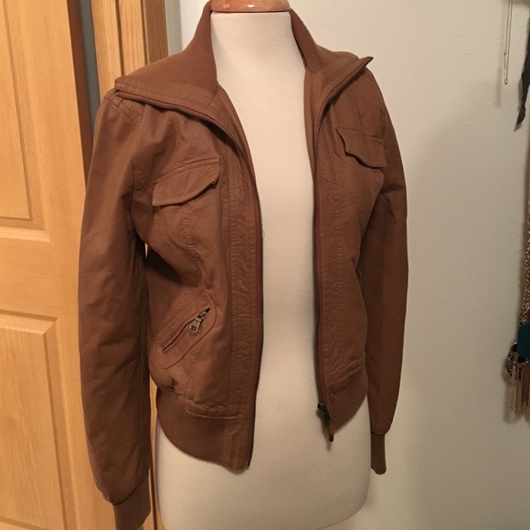 Cognac faux leather jacket