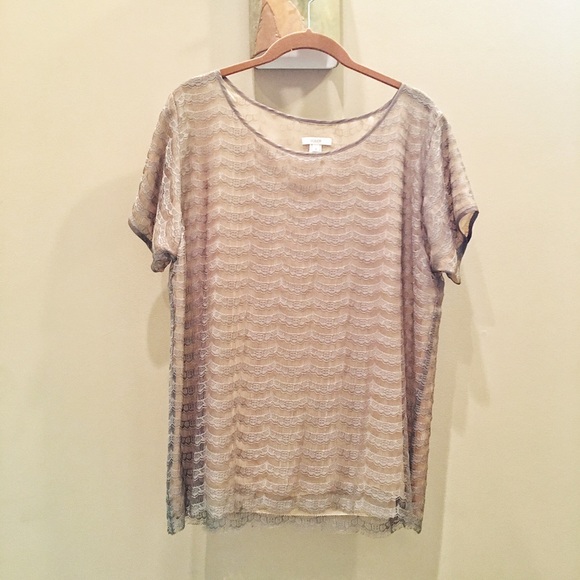 nwot//j.crew • nude blouse with lace overlay - Picture 2 of 3
