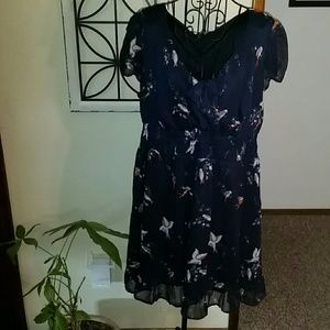 Navy chiffon bird print dress