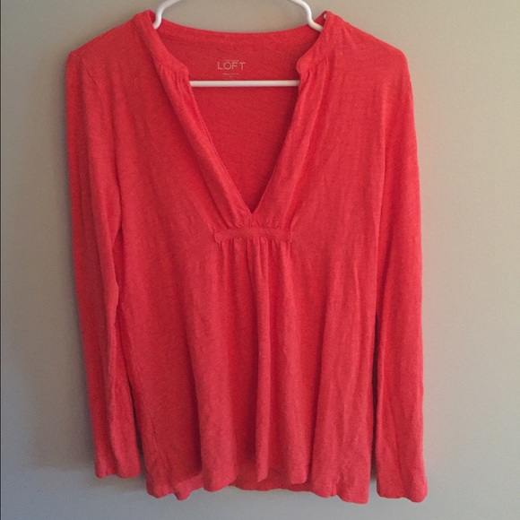 Long sleeve coral top with deep V-cut