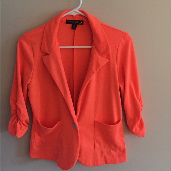 Orange blazer with 3/4 scrunched sleeves