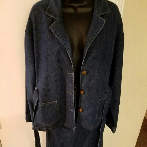 2pc Stretch denim skirt suit
