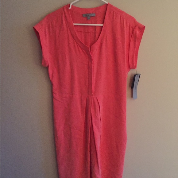Coral suede button down dress.
