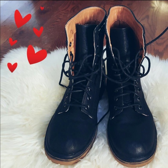 Wild Diva Shoes - Black combat studded boots