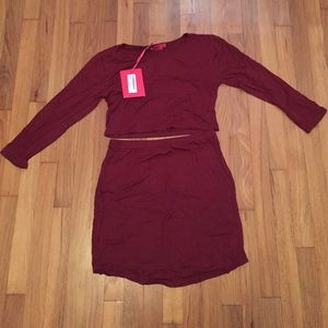 BOOHOO ABIGALL CO-ORD SET WINE SIZE: US 8