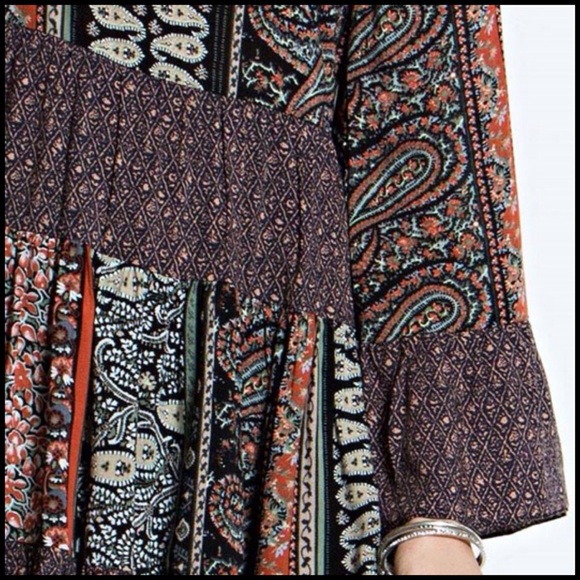 Boho Navy and Orange Mix Print Dress - Picture 4 of 5