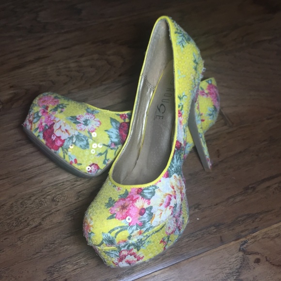Floral Sequin Summer Heels - Picture 2 of 4
