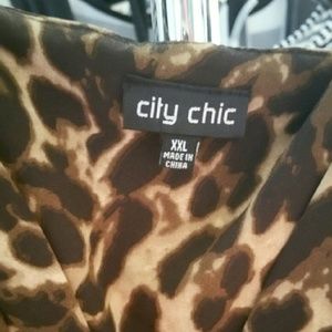 City Chic Dresses - City Chic Leopard Print Front Zip Pleat Tunic City Chic Dresses - City Chic Leopard Print Front Zip Pleat Tunic
