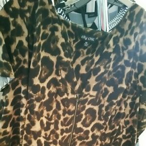 City Chic Dresses - City Chic Leopard Print Front Zip Pleat Tunic City Chic Dresses - City Chic Leopard Print Front Zip Pleat Tunic