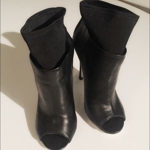 Black Leather Peep Toe Booties