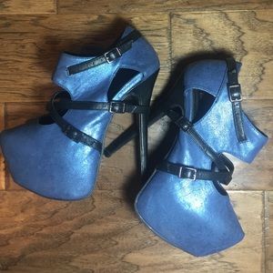 Ishani Iridescent Blue Ankle Bootie Platforms