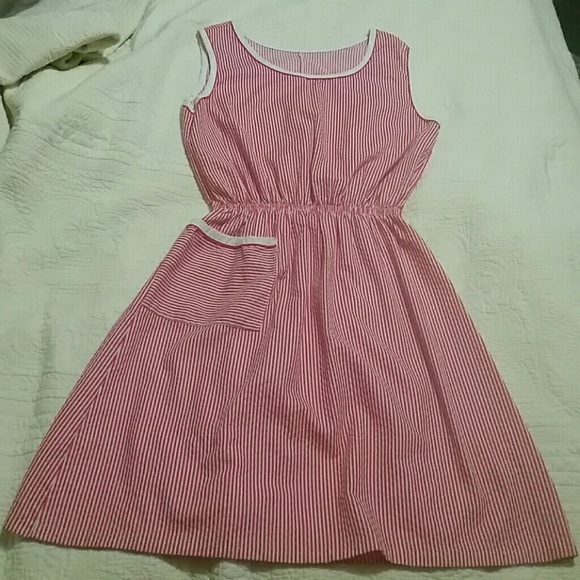 EUC Vintage red/white striped apron dress