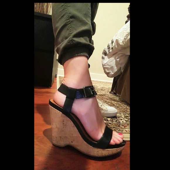 Calvin Klein Black Leather Wedge Sandal