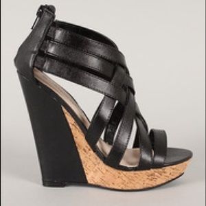 Black cork heel wedges