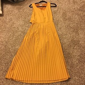 Mustard Pleated Midi Dress