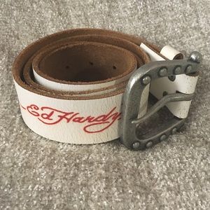 Ed Hardy White Leather Belt.